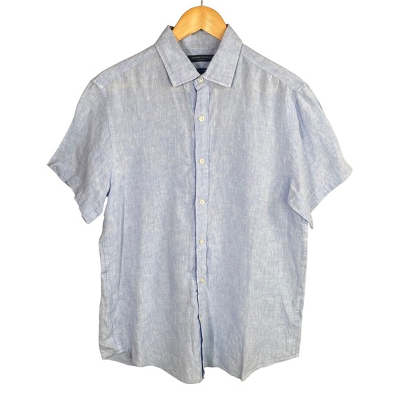 Banana Republic Other - Banana Republic Blue Linen Short Sleeve Button Down Shirt Camden Fit MensSmall